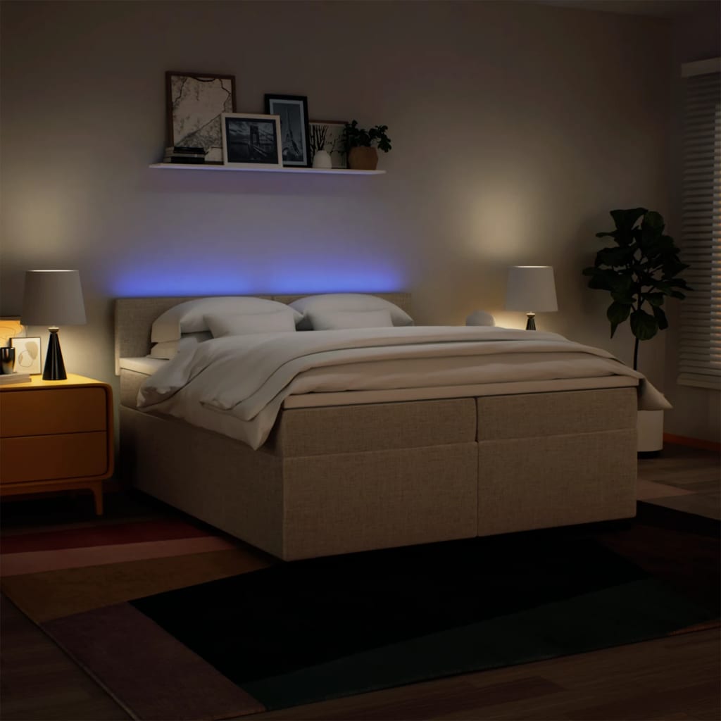 Boxspring met matras stof crèmekleurig 200x200 cm is nu te koop bij PeponiXL, paradijselijk wonen!