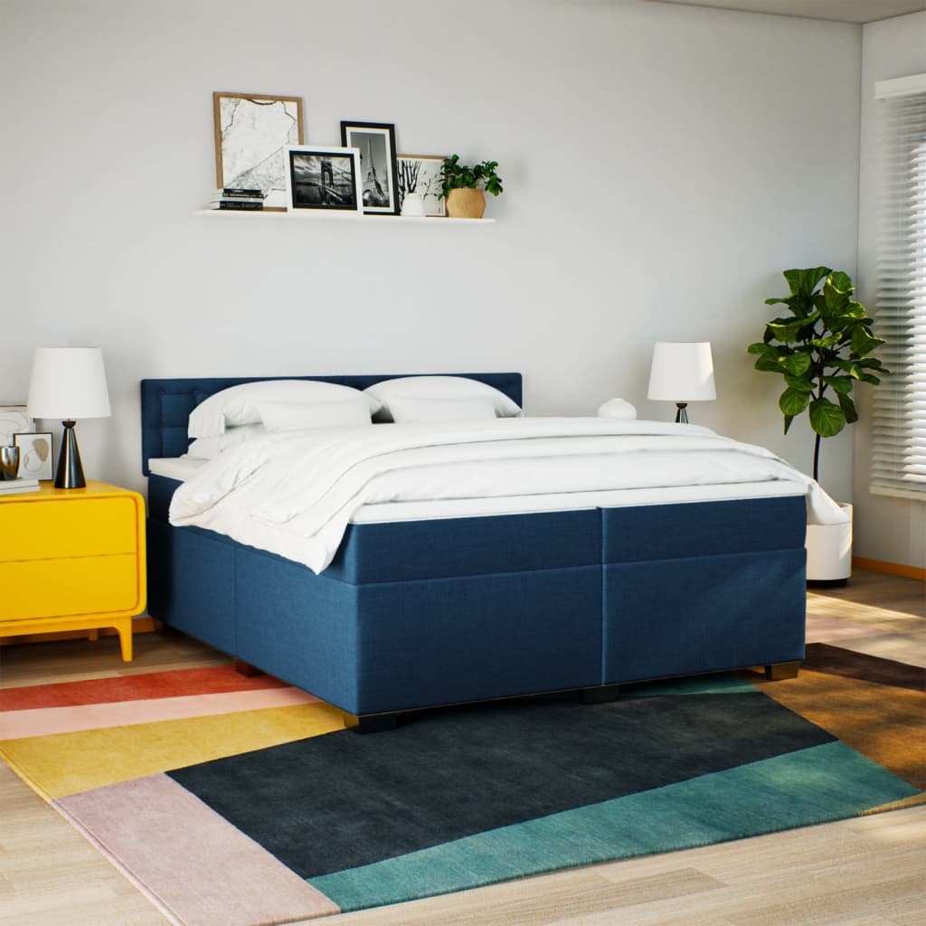 Boxspring met matras stof blauw 200x200 cm is nu te koop bij PeponiXL, paradijselijk wonen!