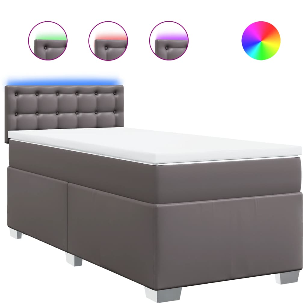 Boxspring met matras kunstleer grijs 100x200 cm is nu te koop bij PeponiXL, paradijselijk wonen!