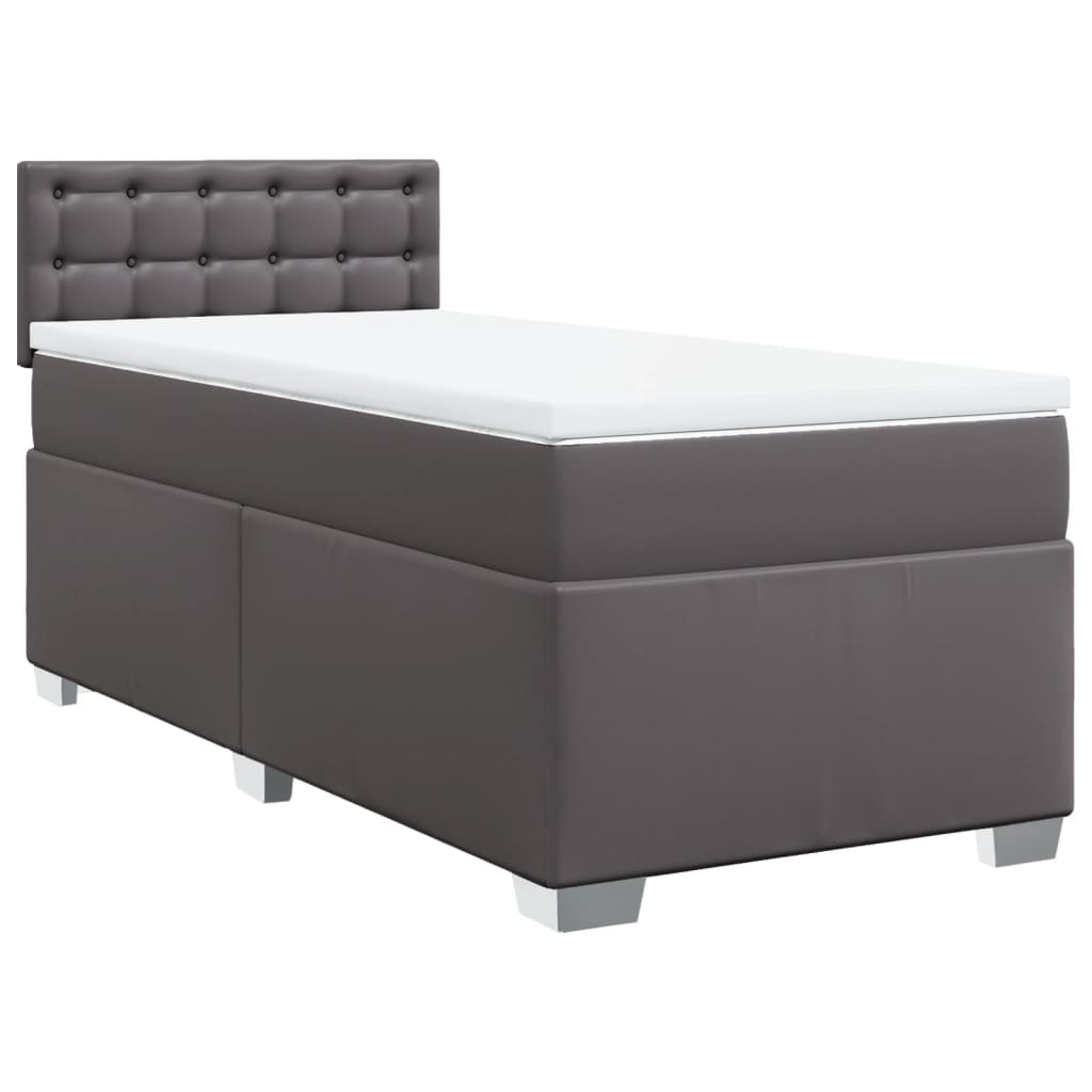 Boxspring met matras kunstleer grijs 100x200 cm is nu te koop bij PeponiXL, paradijselijk wonen!