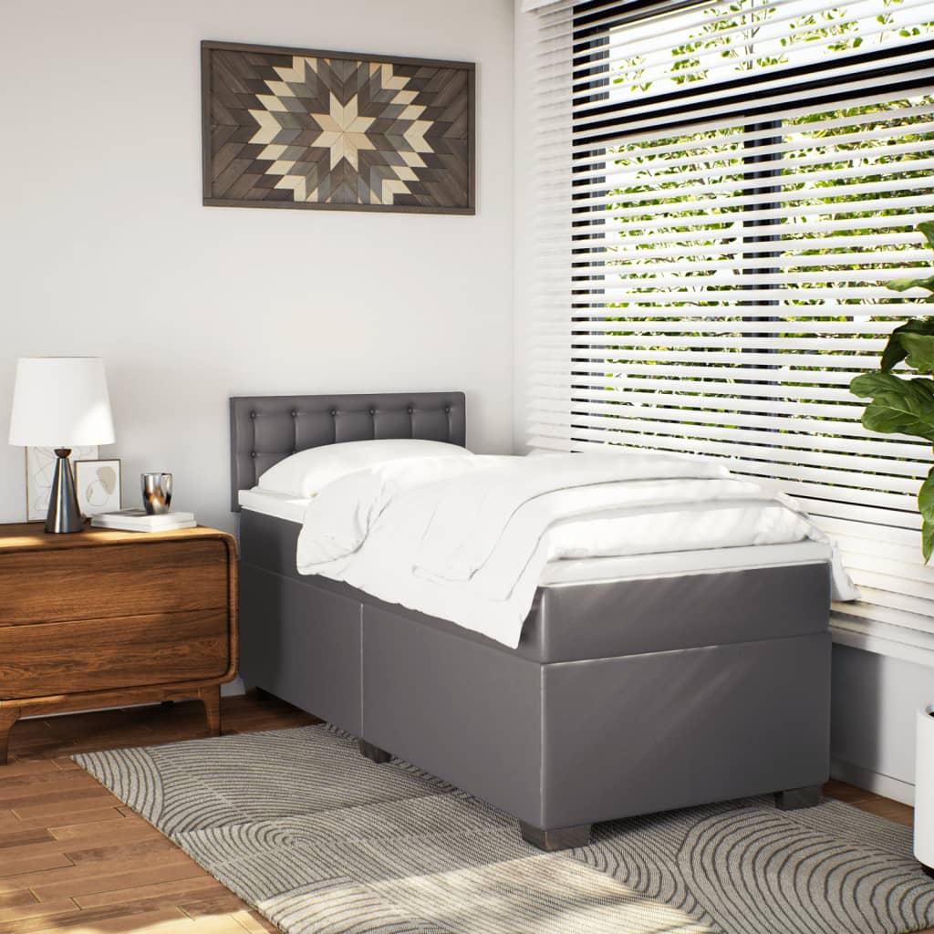Boxspring met matras kunstleer grijs 100x200 cm is nu te koop bij PeponiXL, paradijselijk wonen!