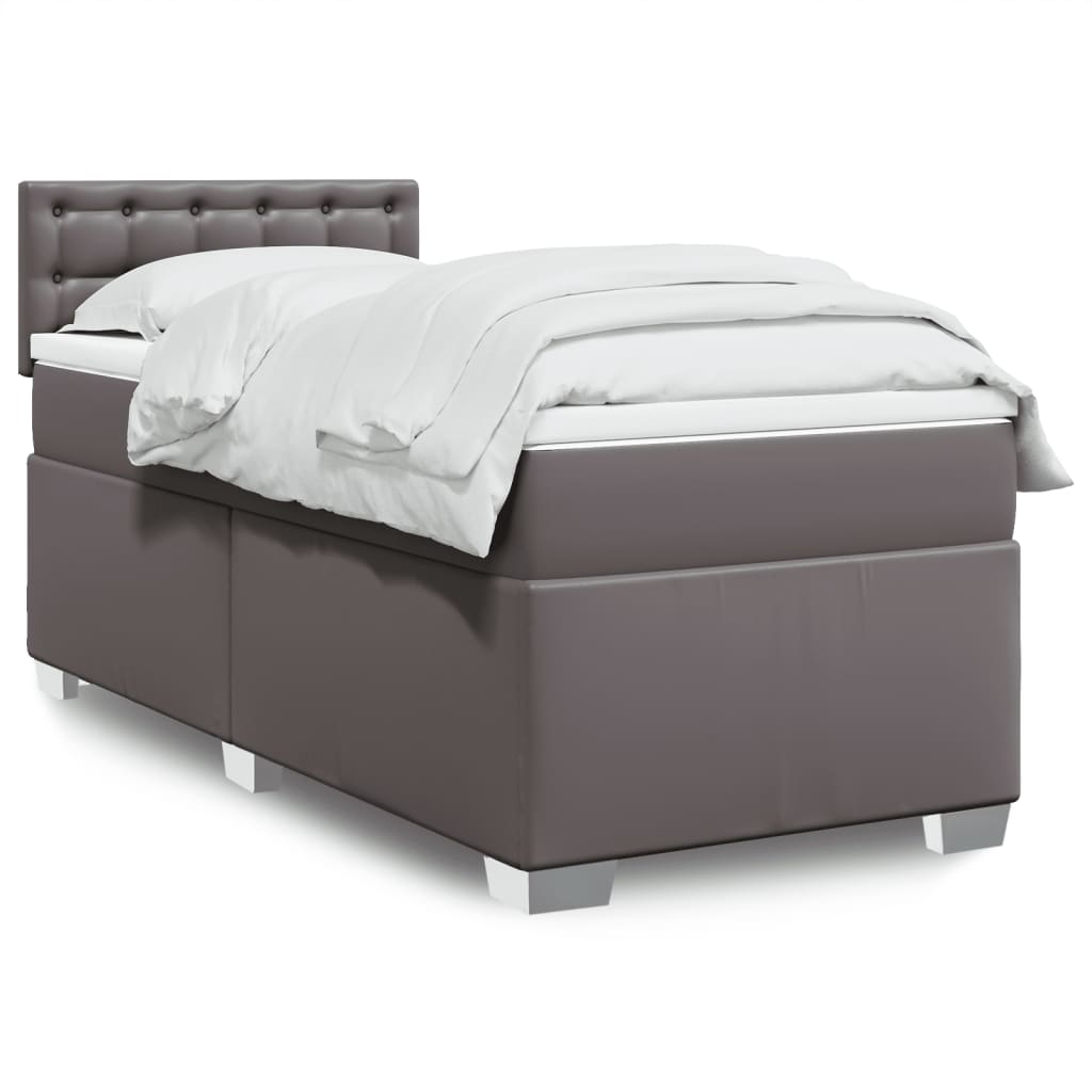 Boxspring met matras kunstleer grijs 100x200 cm is nu te koop bij PeponiXL, paradijselijk wonen!