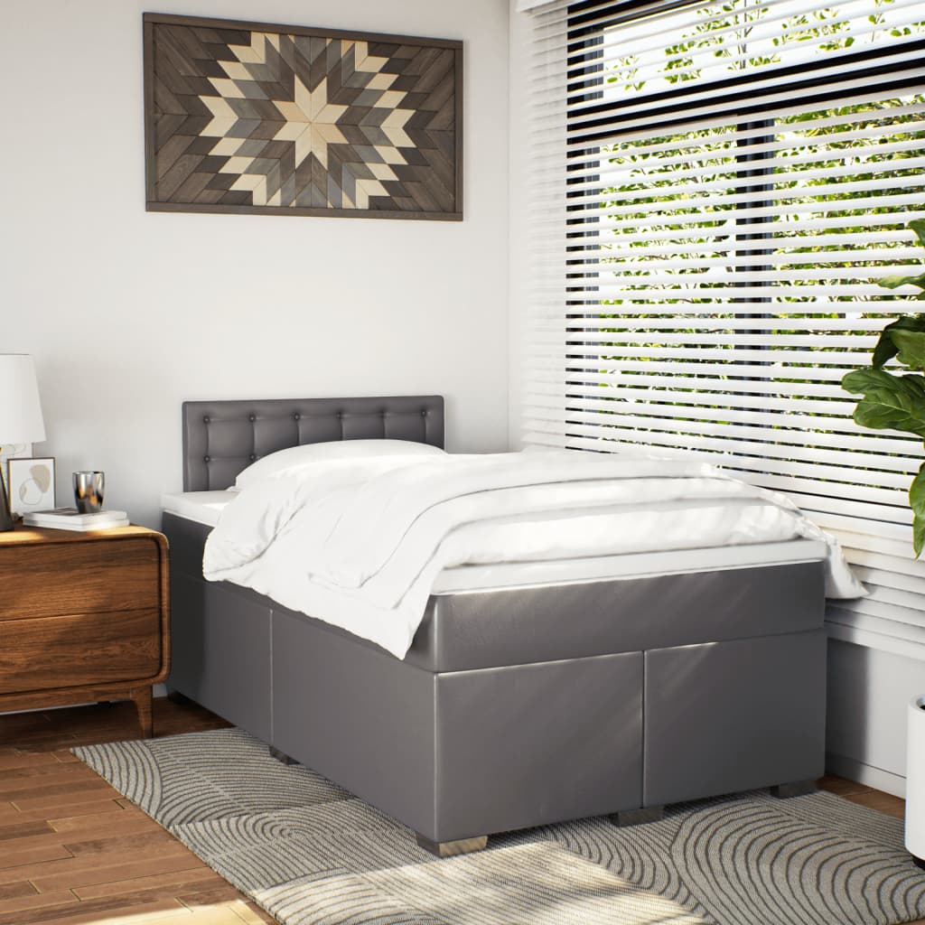 Boxspring met matras kunstleer grijs 120x200 cm is nu te koop bij PeponiXL, paradijselijk wonen!