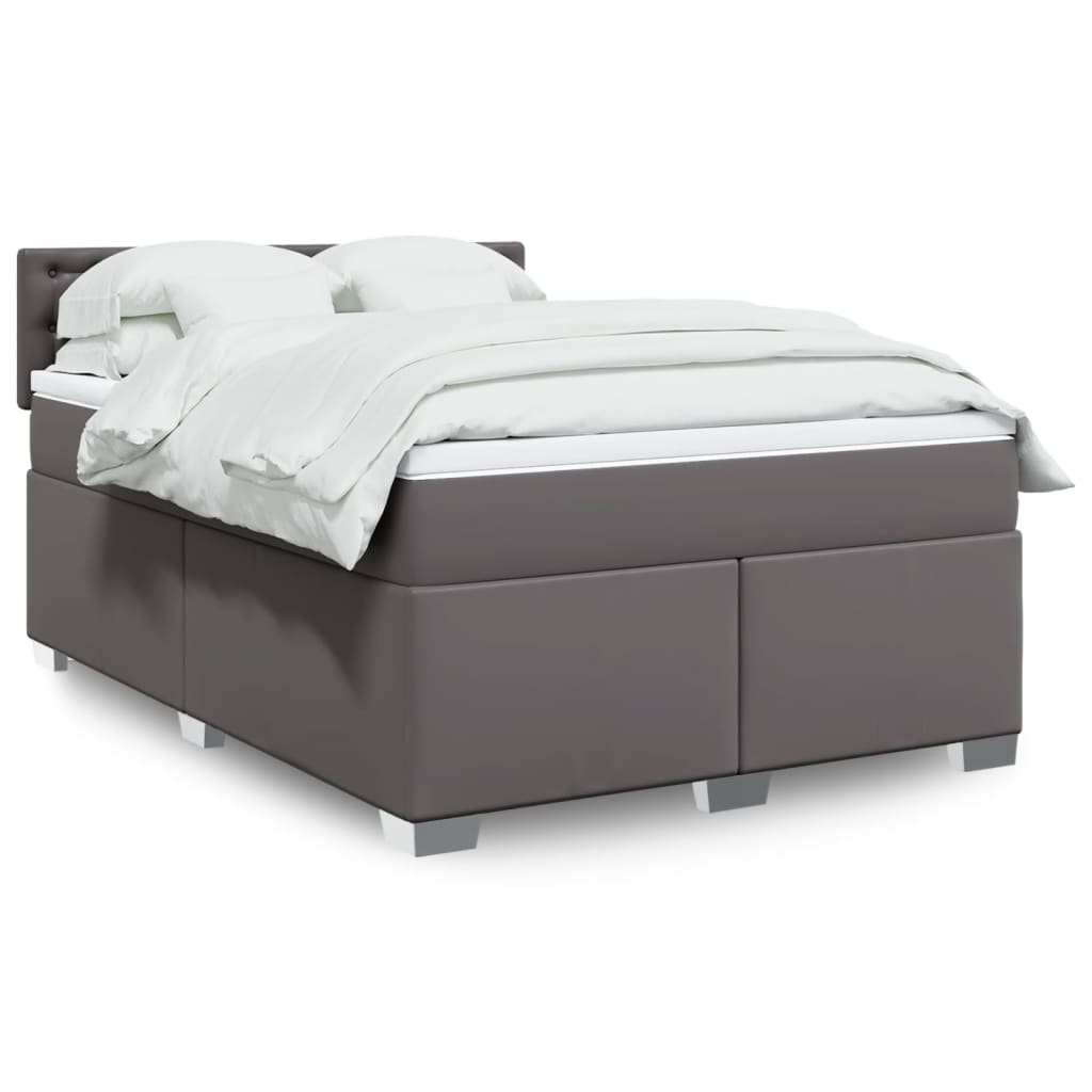 Boxspring met matras kunstleer grijs 160x200 cm is nu te koop bij PeponiXL, paradijselijk wonen!