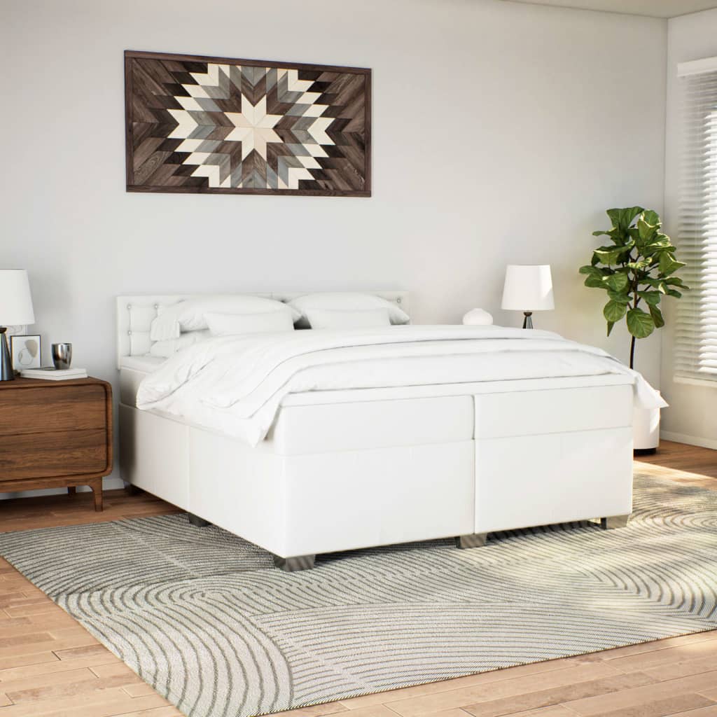 Boxspring met matras kunstleer wit 200x200 cm is nu te koop bij PeponiXL, paradijselijk wonen!