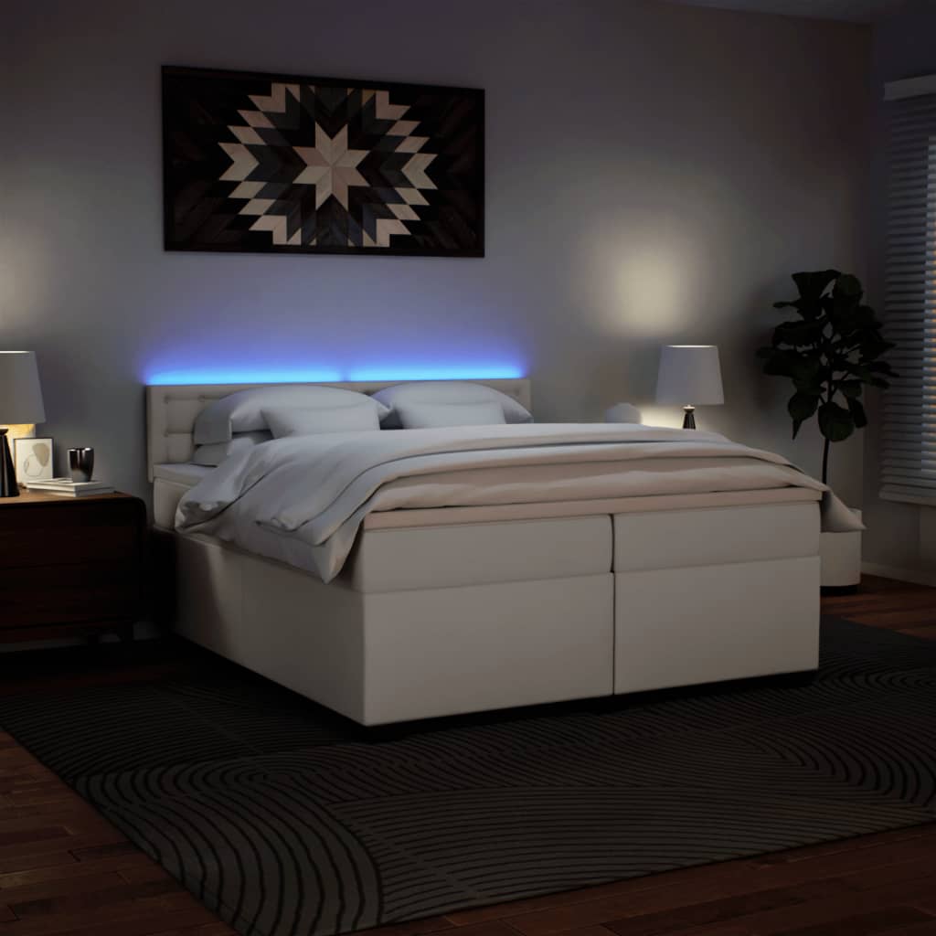 Boxspring met matras kunstleer wit 200x200 cm is nu te koop bij PeponiXL, paradijselijk wonen!
