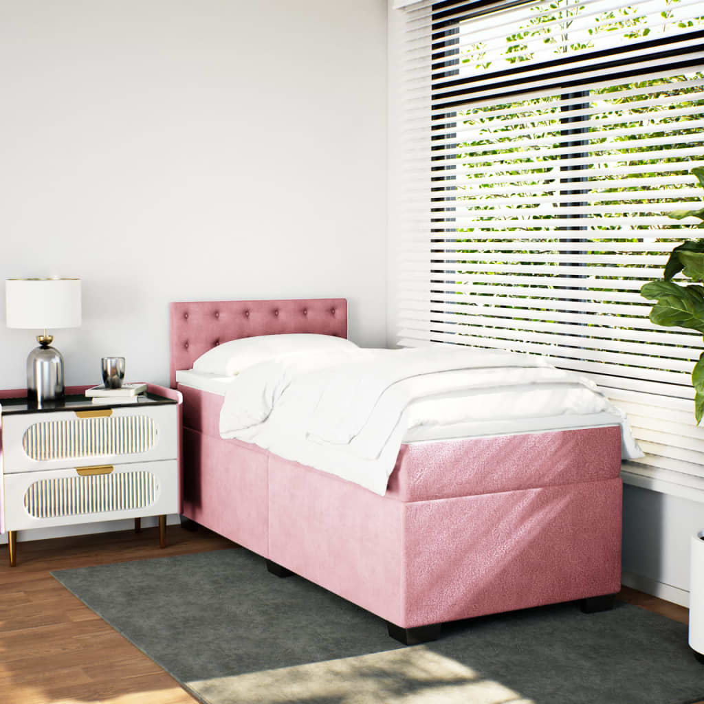 Boxspring met matras fluweel roze 90x200 cm is nu te koop bij PeponiXL, paradijselijk wonen!