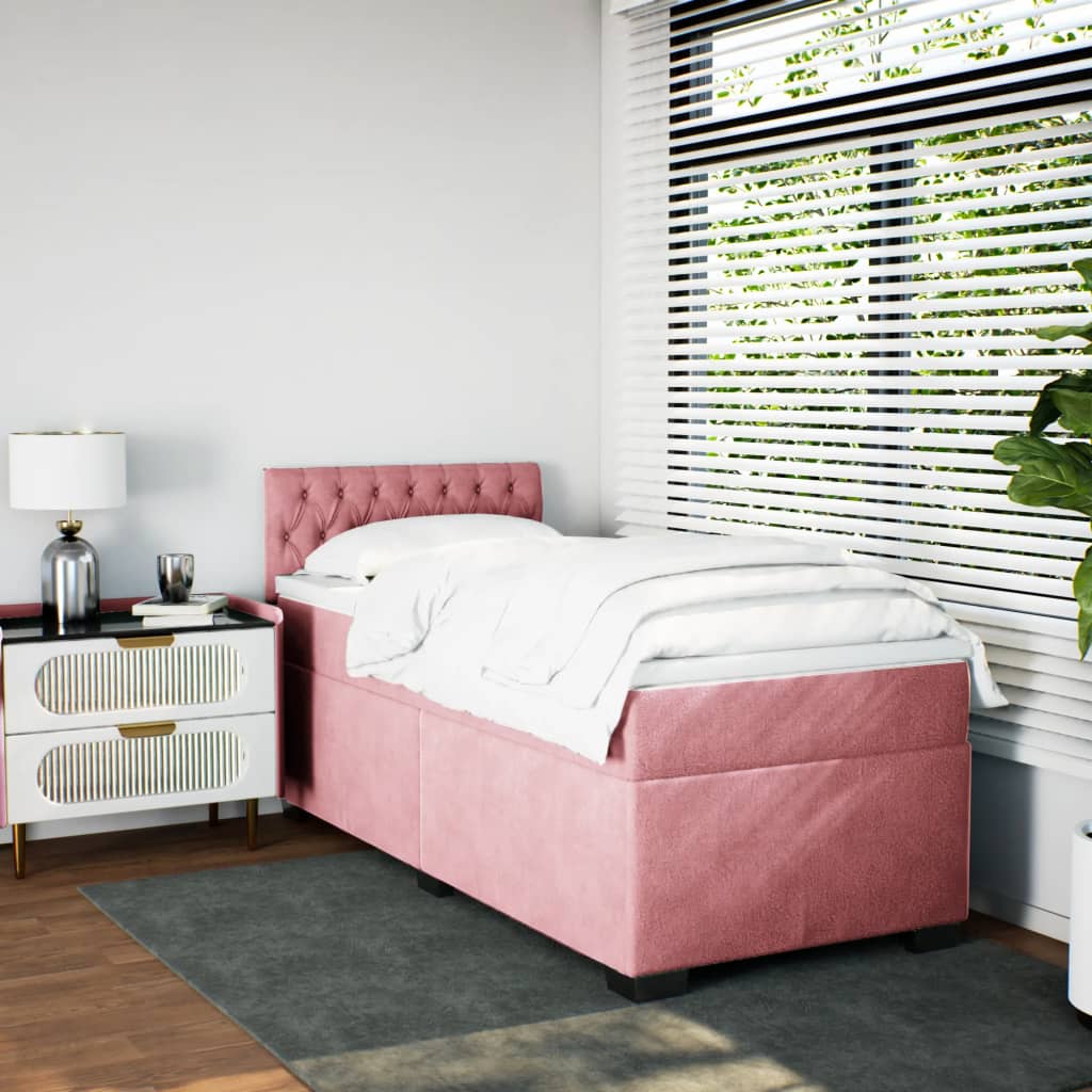 Boxspring met matras fluweel roze 90x200 cm is nu te koop bij PeponiXL, paradijselijk wonen!