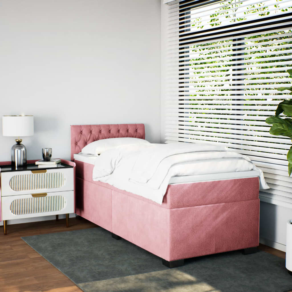 Boxspring met matras fluweel roze 100x200 cm is nu te koop bij PeponiXL, paradijselijk wonen!