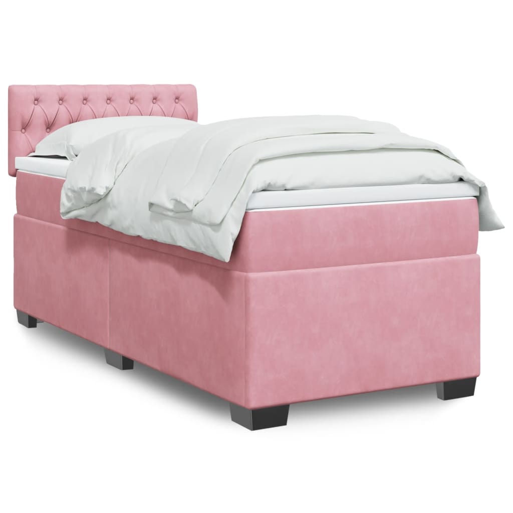 Boxspring met matras fluweel roze 100x200 cm is nu te koop bij PeponiXL, paradijselijk wonen!