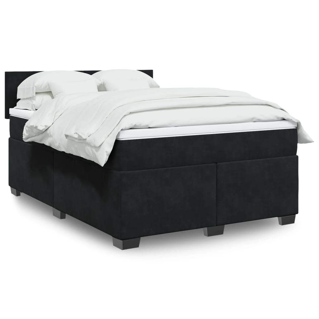 Boxspring met matras fluweel zwart 140x190 cm is nu te koop bij PeponiXL, paradijselijk wonen!