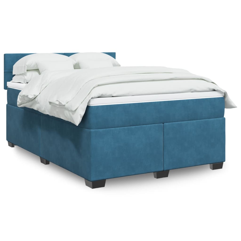 Boxspring met matras fluweel blauw 140x190 cm is nu te koop bij PeponiXL, paradijselijk wonen!