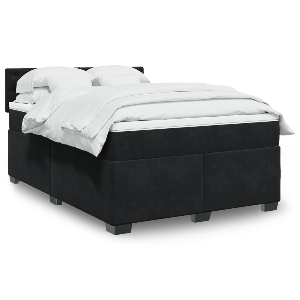 Boxspring met matras fluweel zwart 140x190 cm is nu te koop bij PeponiXL, paradijselijk wonen!
