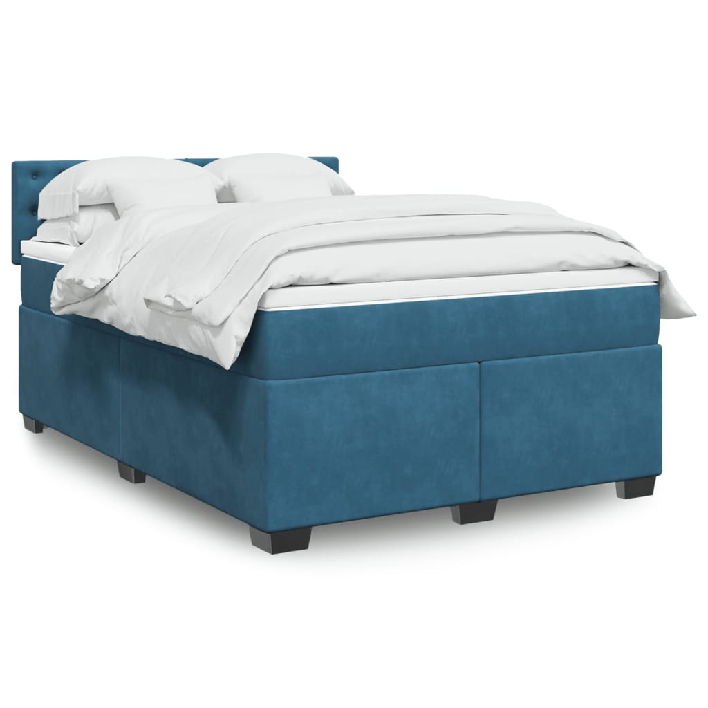 Boxspring met matras fluweel blauw 140x190 cm is nu te koop bij PeponiXL, paradijselijk wonen!