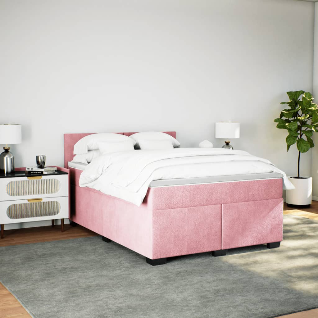 Boxspring met matras fluweel roze 140x200 cm is nu te koop bij PeponiXL, paradijselijk wonen!