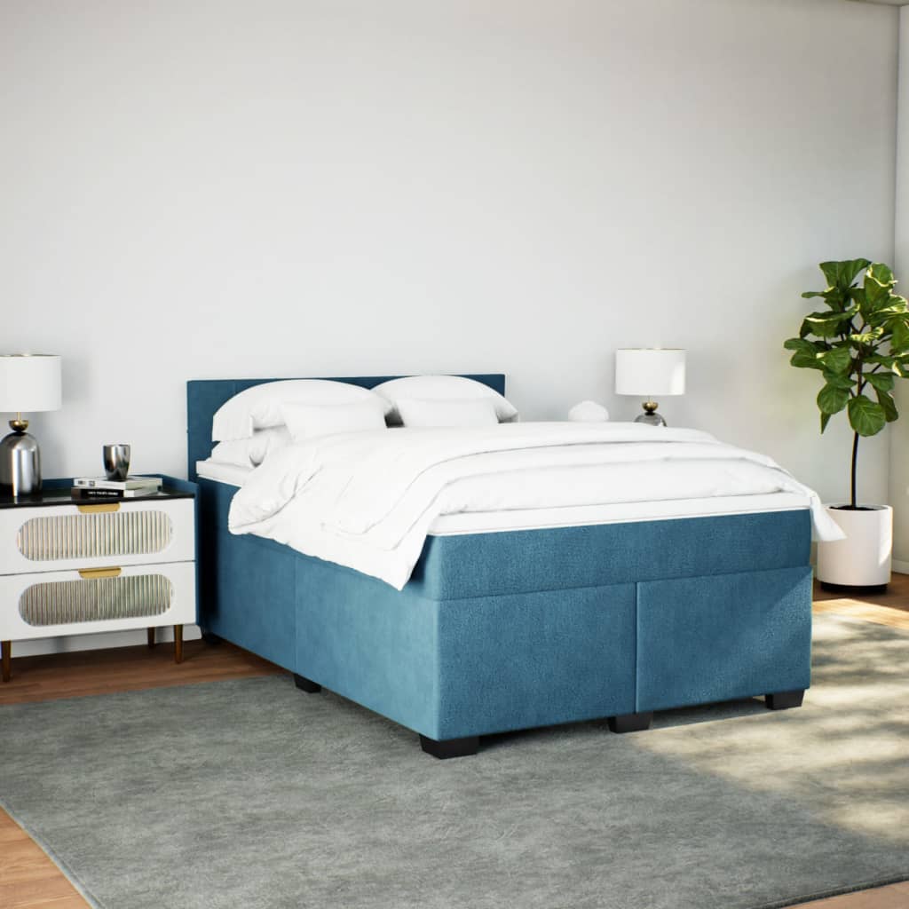 Boxspring met matras fluweel blauw 140x200 cm is nu te koop bij PeponiXL, paradijselijk wonen!