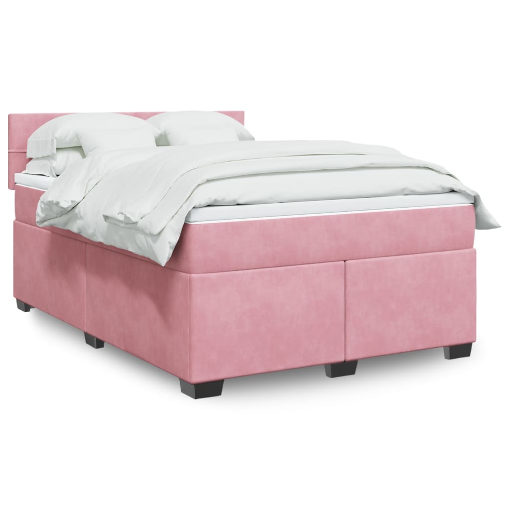 Boxspring met matras fluweel roze 140x200 cm is nu te koop bij PeponiXL, paradijselijk wonen!