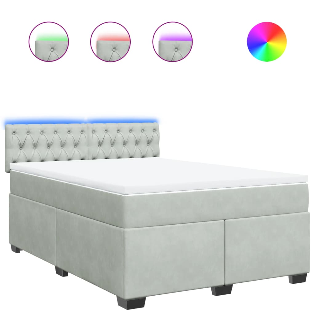 Boxspring met matras fluweel lichtgrijs 140x200 cm is nu te koop bij PeponiXL, paradijselijk wonen!