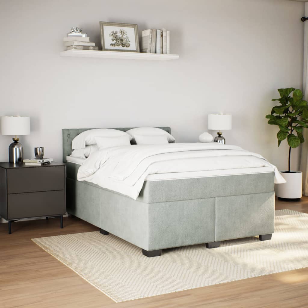 Boxspring met matras fluweel lichtgrijs 140x200 cm is nu te koop bij PeponiXL, paradijselijk wonen!