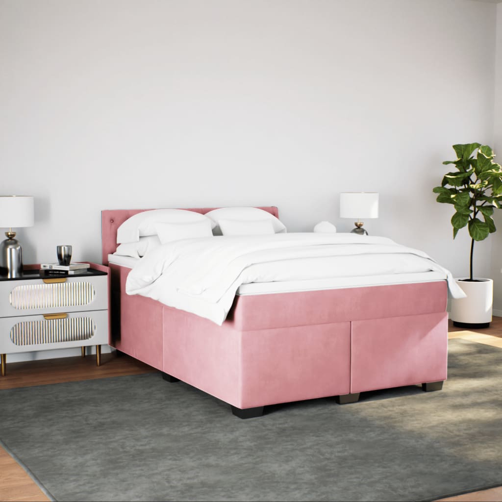 Boxspring met matras fluweel roze 140x200 cm is nu te koop bij PeponiXL, paradijselijk wonen!
