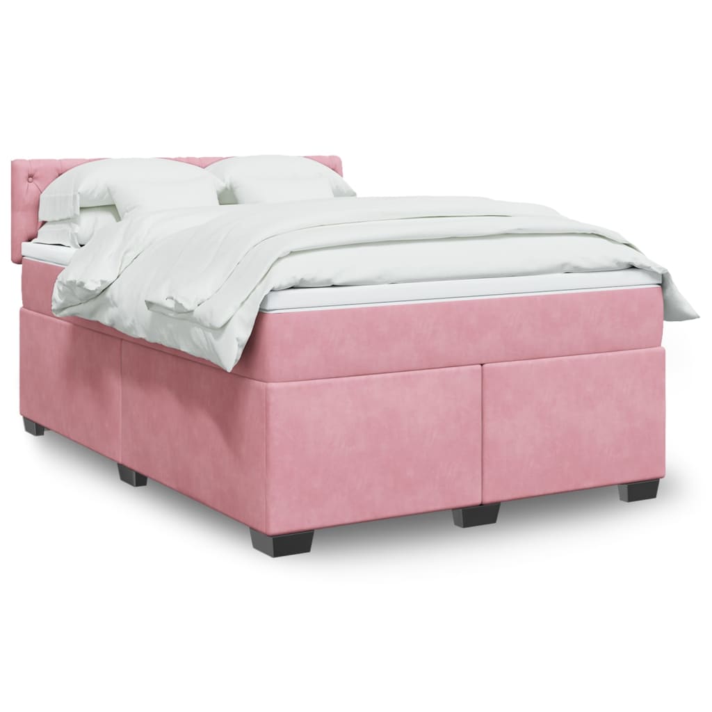 Boxspring met matras fluweel roze 140x200 cm is nu te koop bij PeponiXL, paradijselijk wonen!