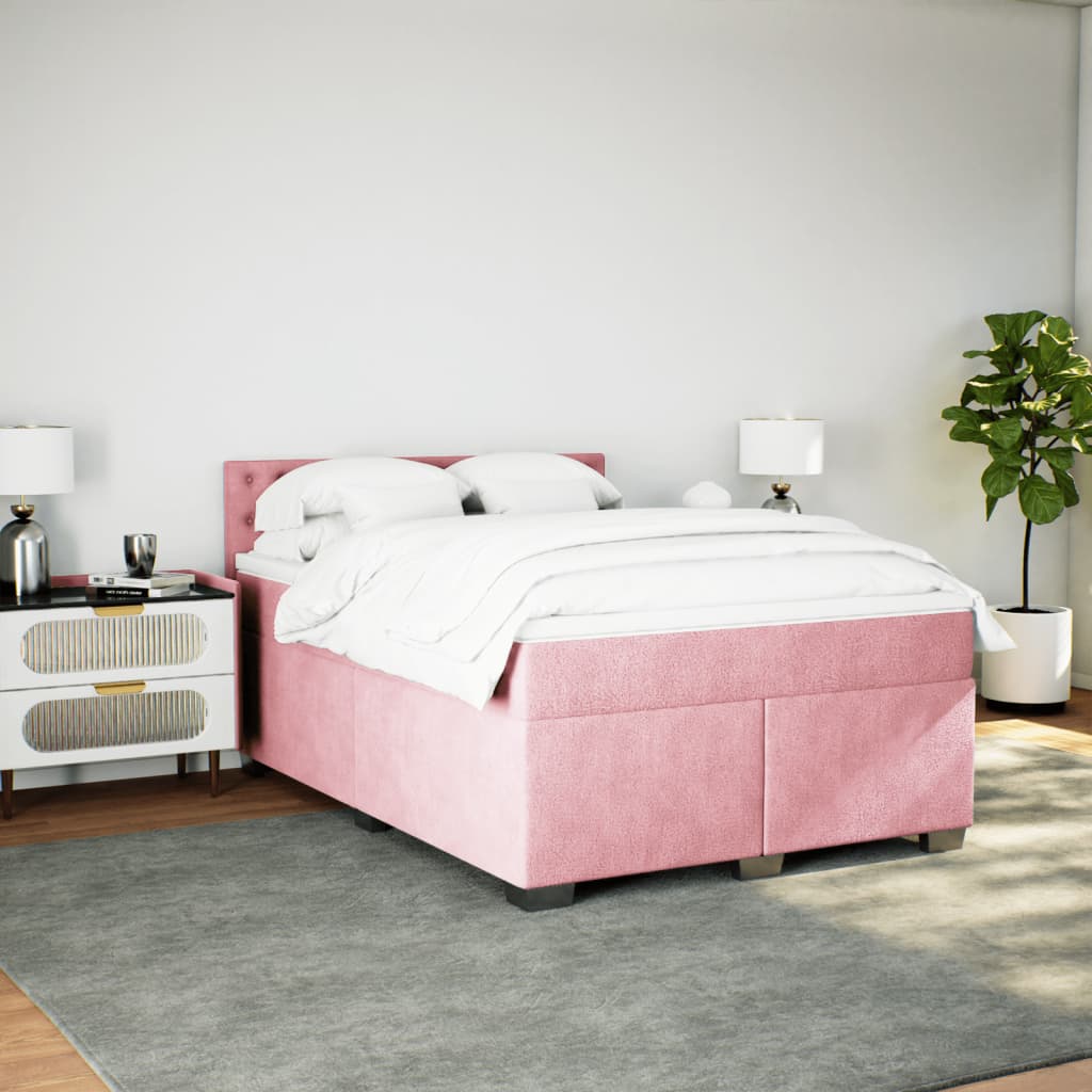 Boxspring met matras fluweel roze 140x200 cm is nu te koop bij PeponiXL, paradijselijk wonen!