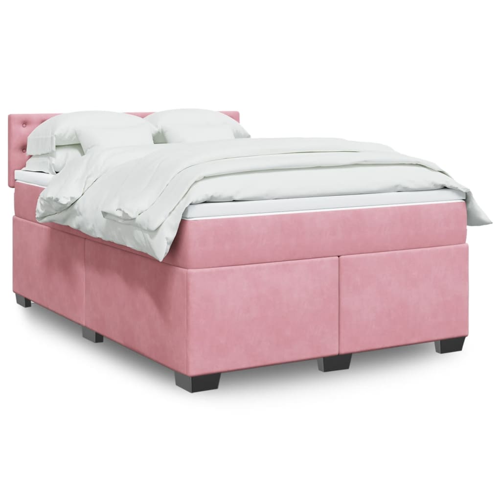Boxspring met matras fluweel roze 140x200 cm is nu te koop bij PeponiXL, paradijselijk wonen!