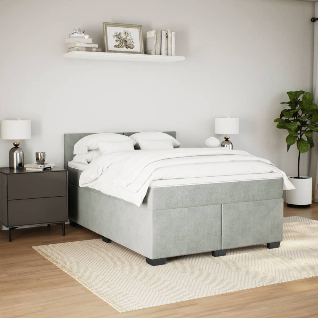 Boxspring met matras fluweel lichtgrijs 160x200 cm is nu te koop bij PeponiXL, paradijselijk wonen!