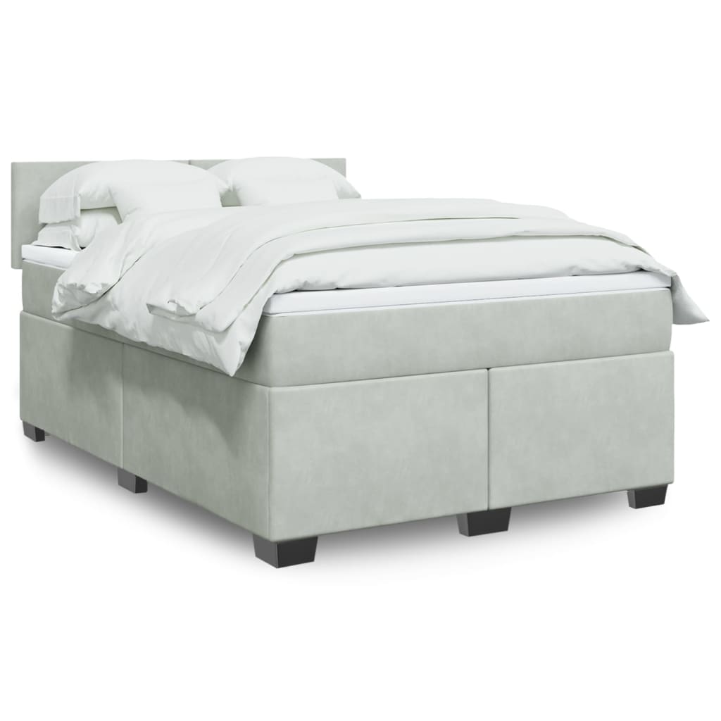 Boxspring met matras fluweel lichtgrijs 160x200 cm is nu te koop bij PeponiXL, paradijselijk wonen!