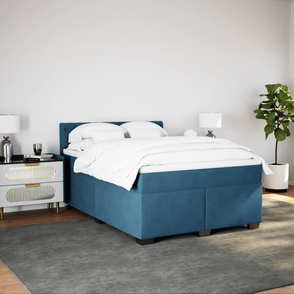 Boxspring met matras fluweel blauw 160x200 cm is nu te koop bij PeponiXL, paradijselijk wonen!
