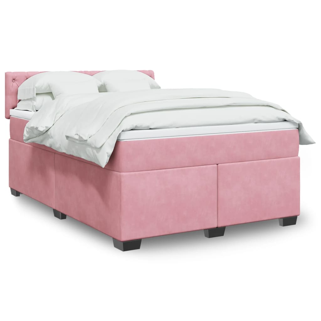 Boxspring met matras fluweel roze 160x200 cm is nu te koop bij PeponiXL, paradijselijk wonen!