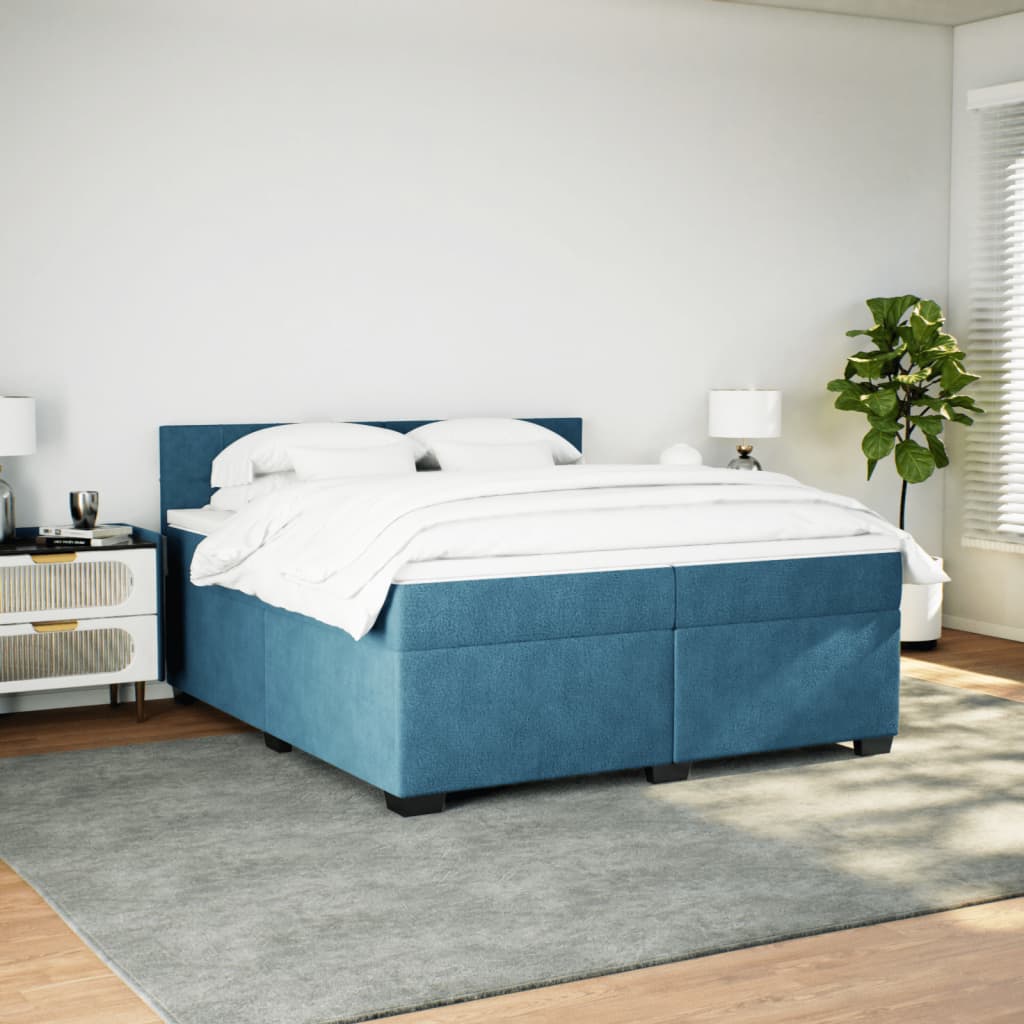 Boxspring met matras fluweel blauw 200x200 cm is nu te koop bij PeponiXL, paradijselijk wonen!