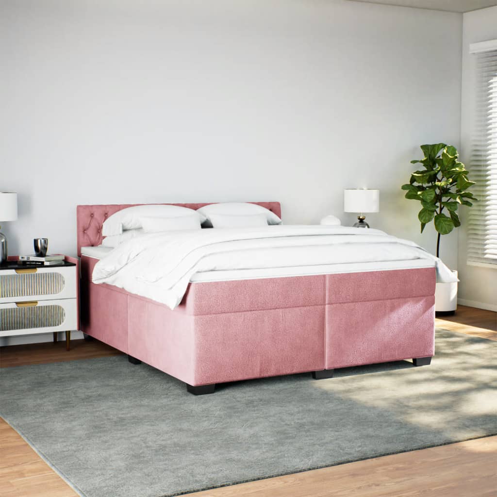 Boxspring met matras fluweel roze 200x200 cm is nu te koop bij PeponiXL, paradijselijk wonen!