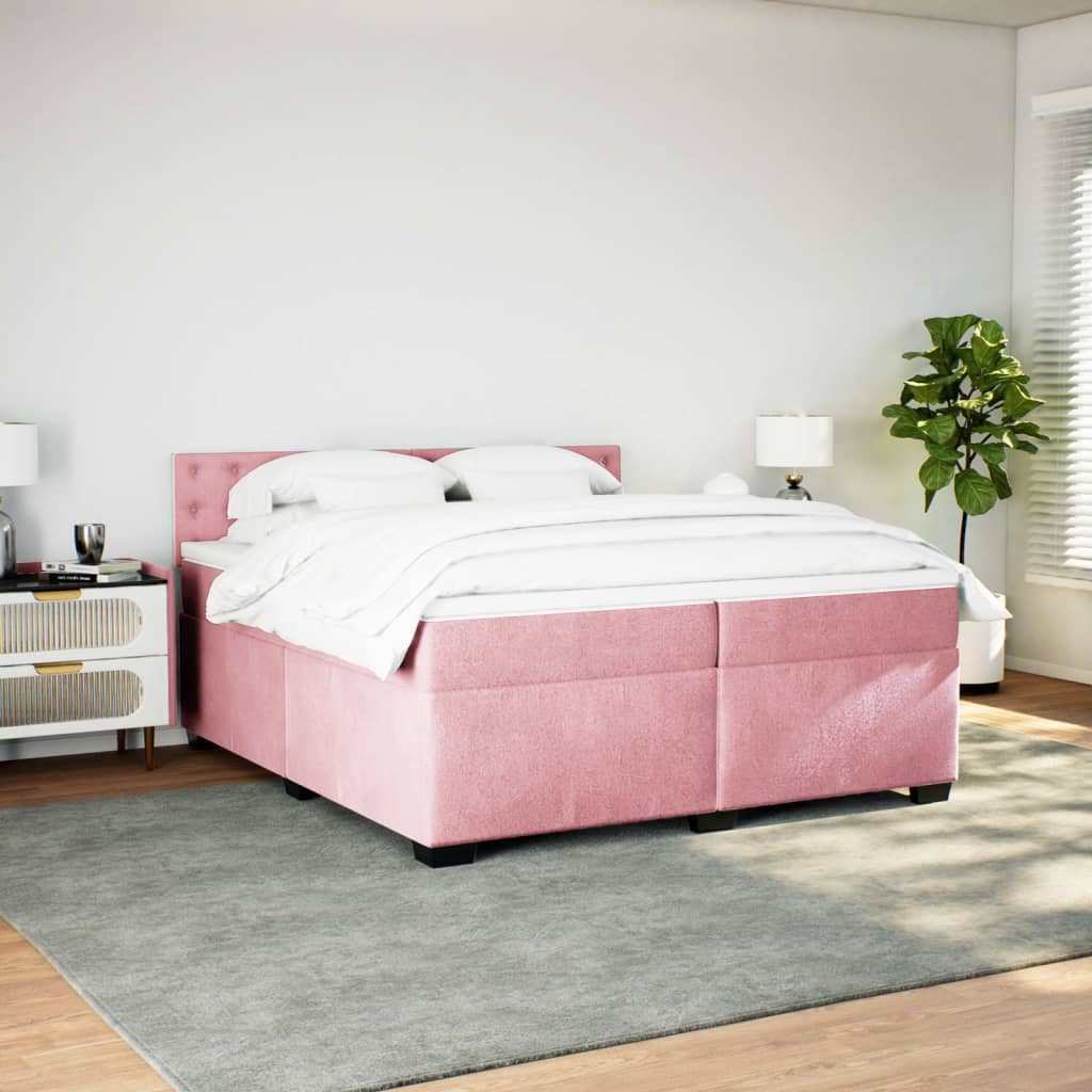 Boxspring met matras fluweel roze 200x200 cm is nu te koop bij PeponiXL, paradijselijk wonen!
