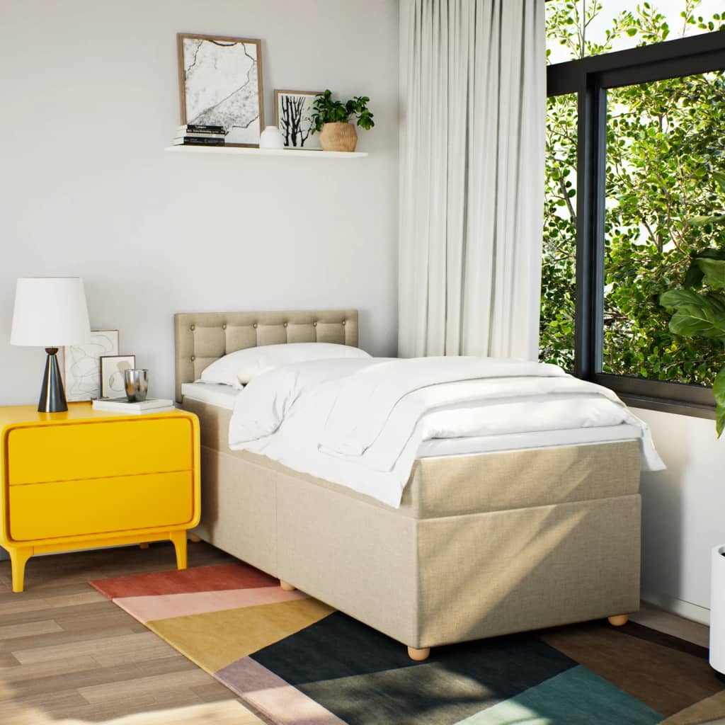 Boxspring met matras stof crèmekleurig 80x200 cm is nu te koop bij PeponiXL, paradijselijk wonen!