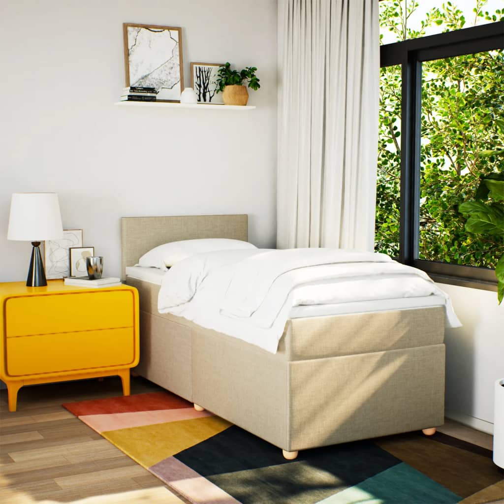 Boxspring met matras stof crèmekleurig 90x190 cm is nu te koop bij PeponiXL, paradijselijk wonen!