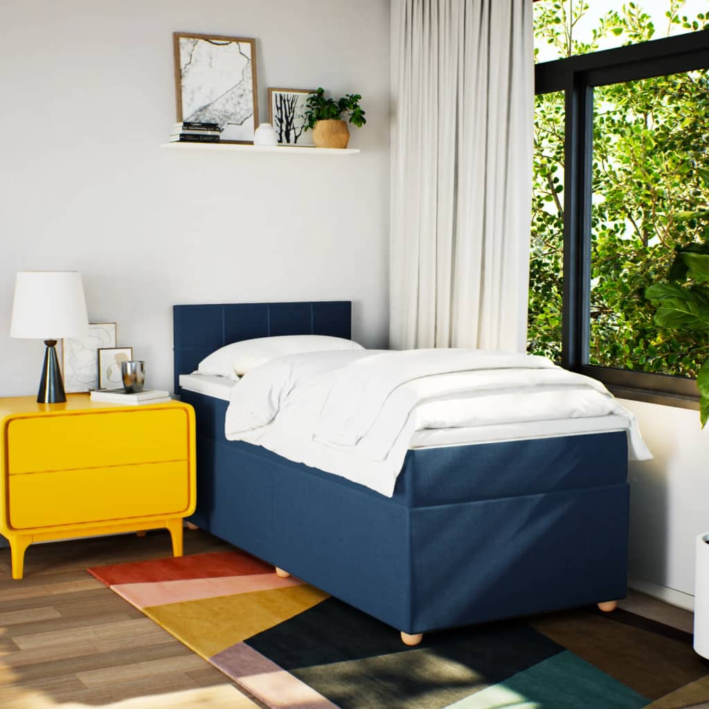 Boxspring met matras stof blauw 90x190 cm is nu te koop bij PeponiXL, paradijselijk wonen!