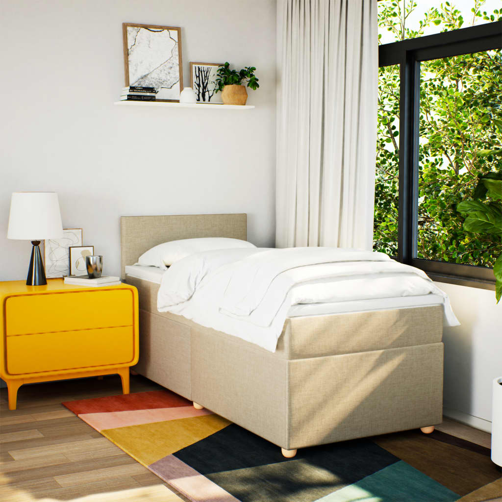 Boxspring met matras stof crèmekleurig 100x200 cm is nu te koop bij PeponiXL, paradijselijk wonen!