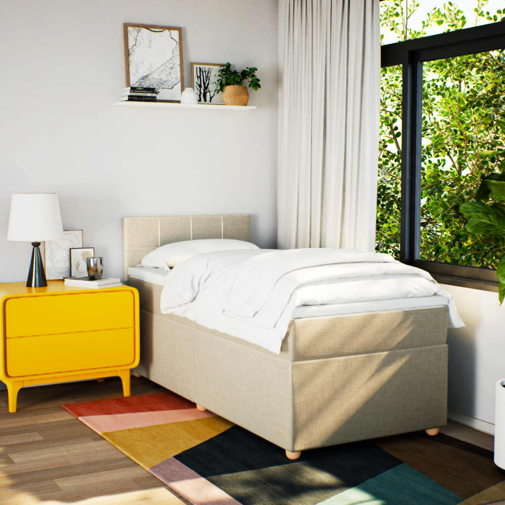 Boxspring met matras stof crèmekleurig 100x200 cm is nu te koop bij PeponiXL, paradijselijk wonen!