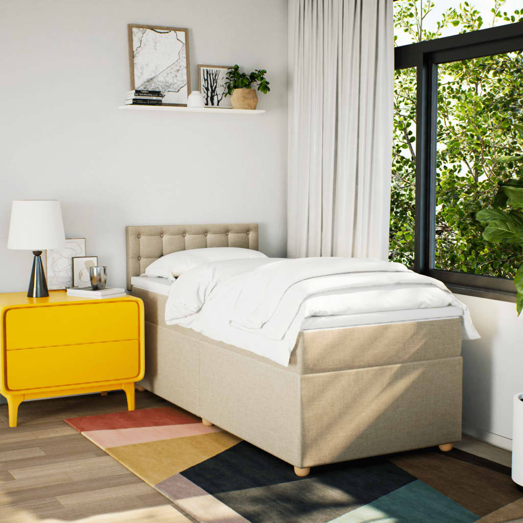 Boxspring met matras stof crèmekleurig 100x200 cm is nu te koop bij PeponiXL, paradijselijk wonen!