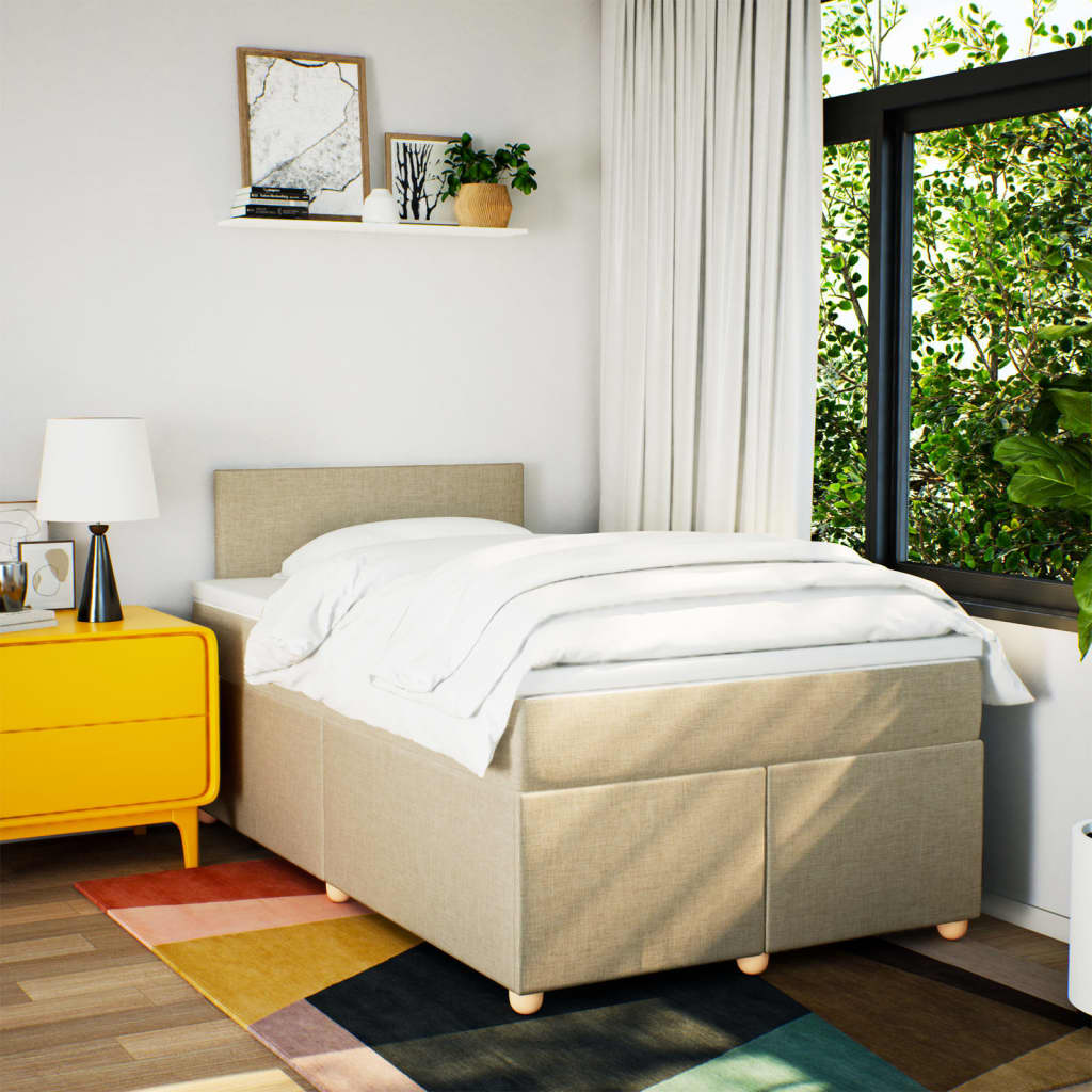 Boxspring met matras stof crèmekleurig 120x190 cm is nu te koop bij PeponiXL, paradijselijk wonen!