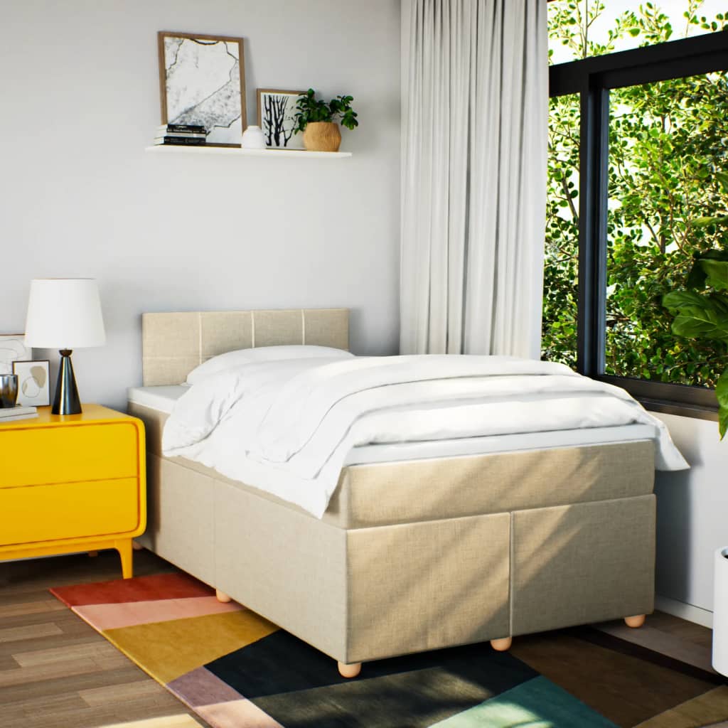 Boxspring met matras stof crèmekleurig 120x200 cm is nu te koop bij PeponiXL, paradijselijk wonen!
