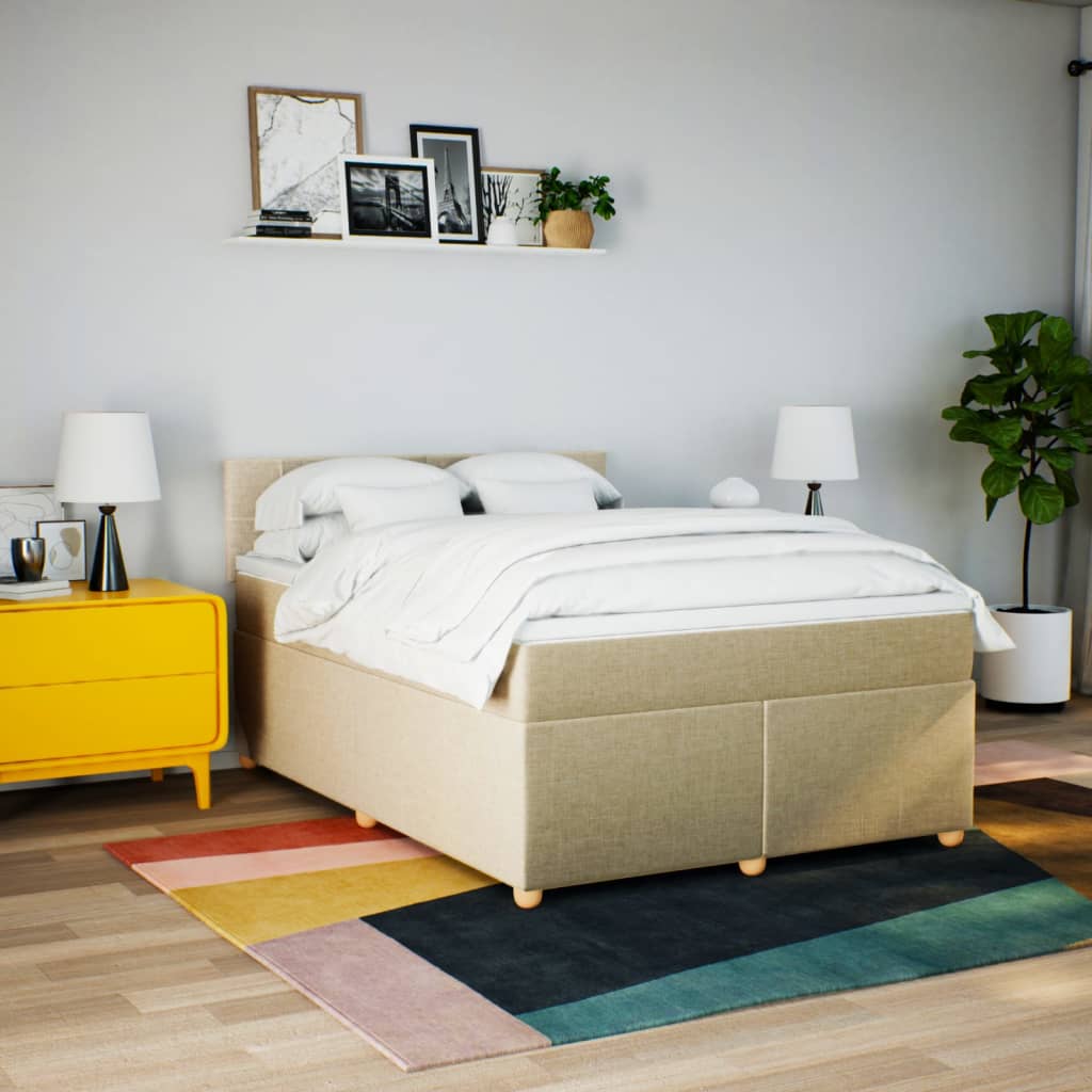 Boxspring met matras stof crèmekleurig 140x190 cm is nu te koop bij PeponiXL, paradijselijk wonen!