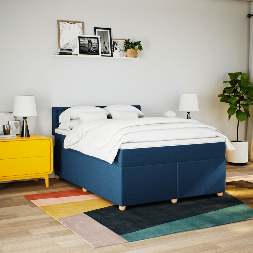 Boxspring met matras stof blauw 140x200 cm is nu te koop bij PeponiXL, paradijselijk wonen!