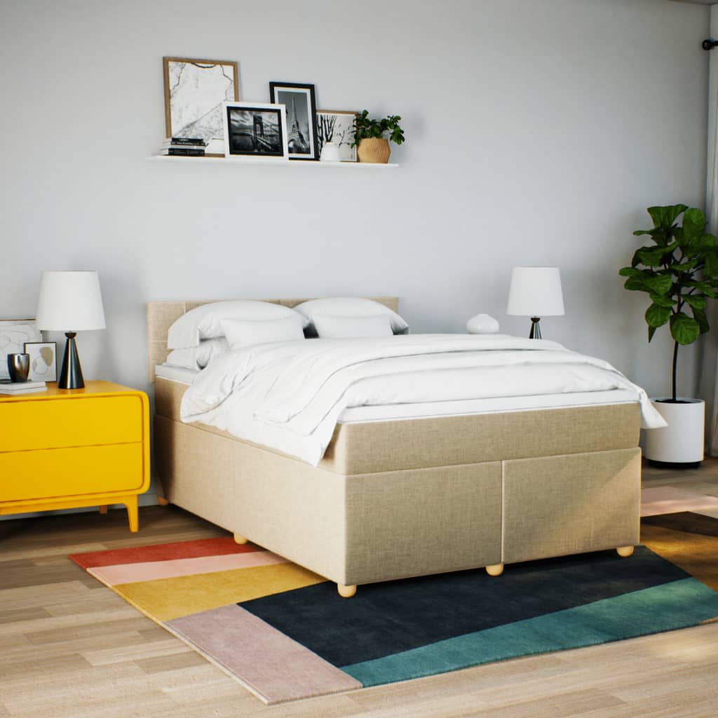Boxspring met matras stof crèmekleurig 160x200 cm is nu te koop bij PeponiXL, paradijselijk wonen!