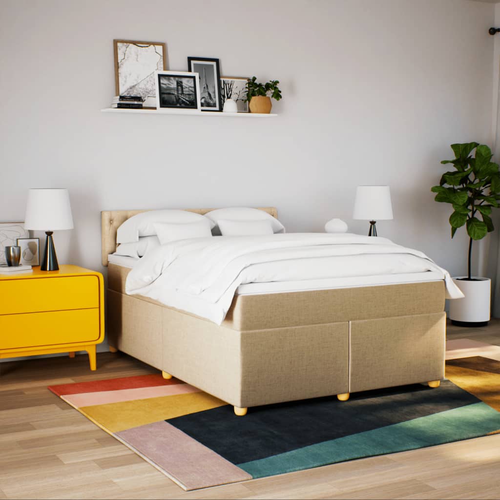 Boxspring met matras stof crèmekleurig 160x200 cm is nu te koop bij PeponiXL, paradijselijk wonen!