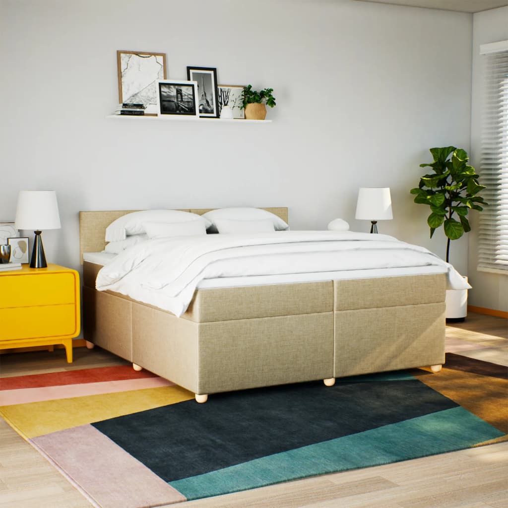 Boxspring met matras stof crèmekleurig 200x200 cm is nu te koop bij PeponiXL, paradijselijk wonen!