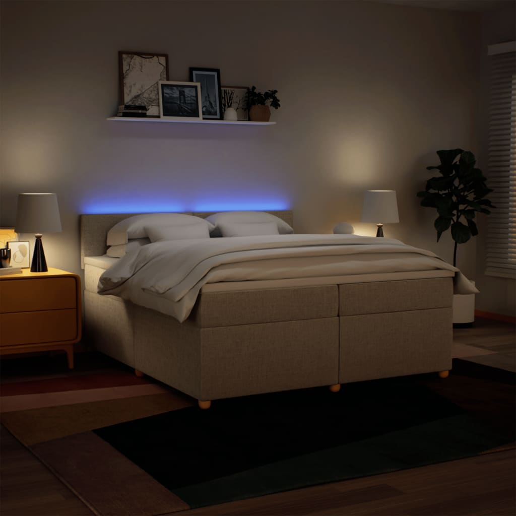 Boxspring met matras stof crèmekleurig 200x200 cm is nu te koop bij PeponiXL, paradijselijk wonen!