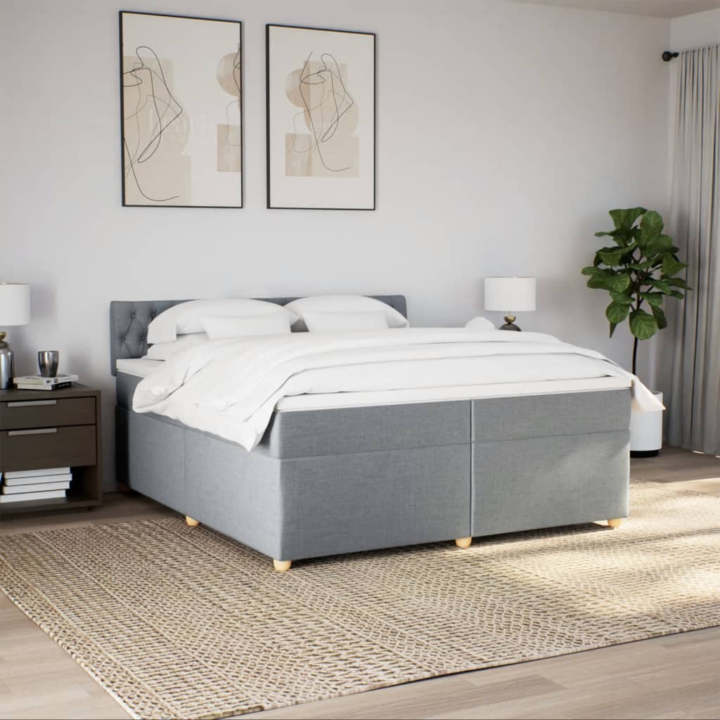 Boxspring met matras stof lichtgrijs 200x200 cm is nu te koop bij PeponiXL, paradijselijk wonen!