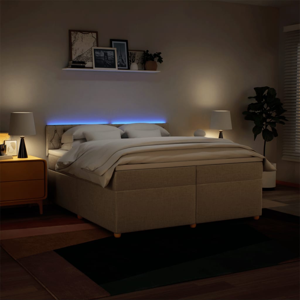 Boxspring met matras stof crèmekleurig 200x200 cm is nu te koop bij PeponiXL, paradijselijk wonen!